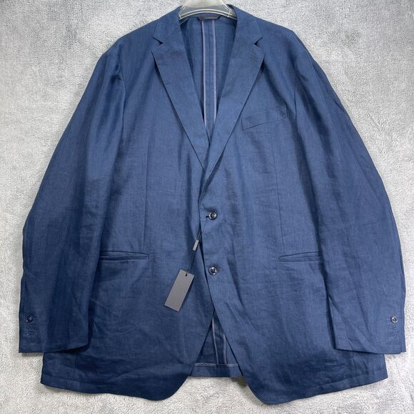 Sene Studio Blazer Jacket Mens 52R Blue Single Breasted Linen Formal - Picture 1 of 15